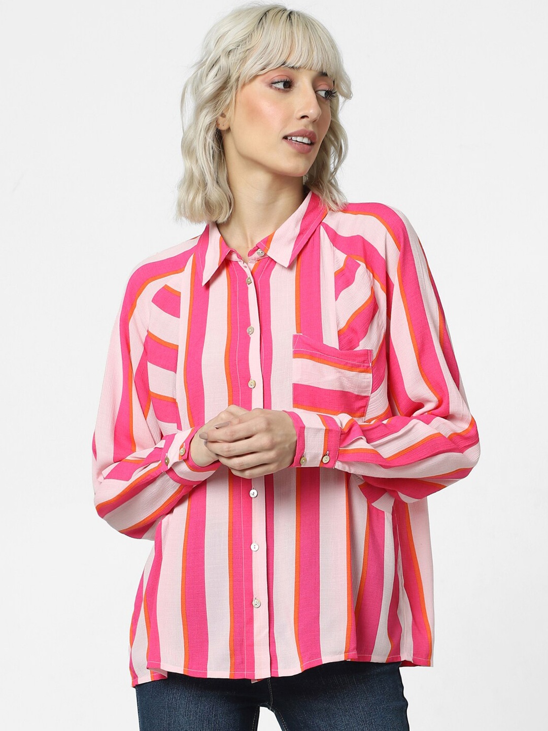 ONLY Onlgrant Ls Opaque Striped Casual Shirt, Pink