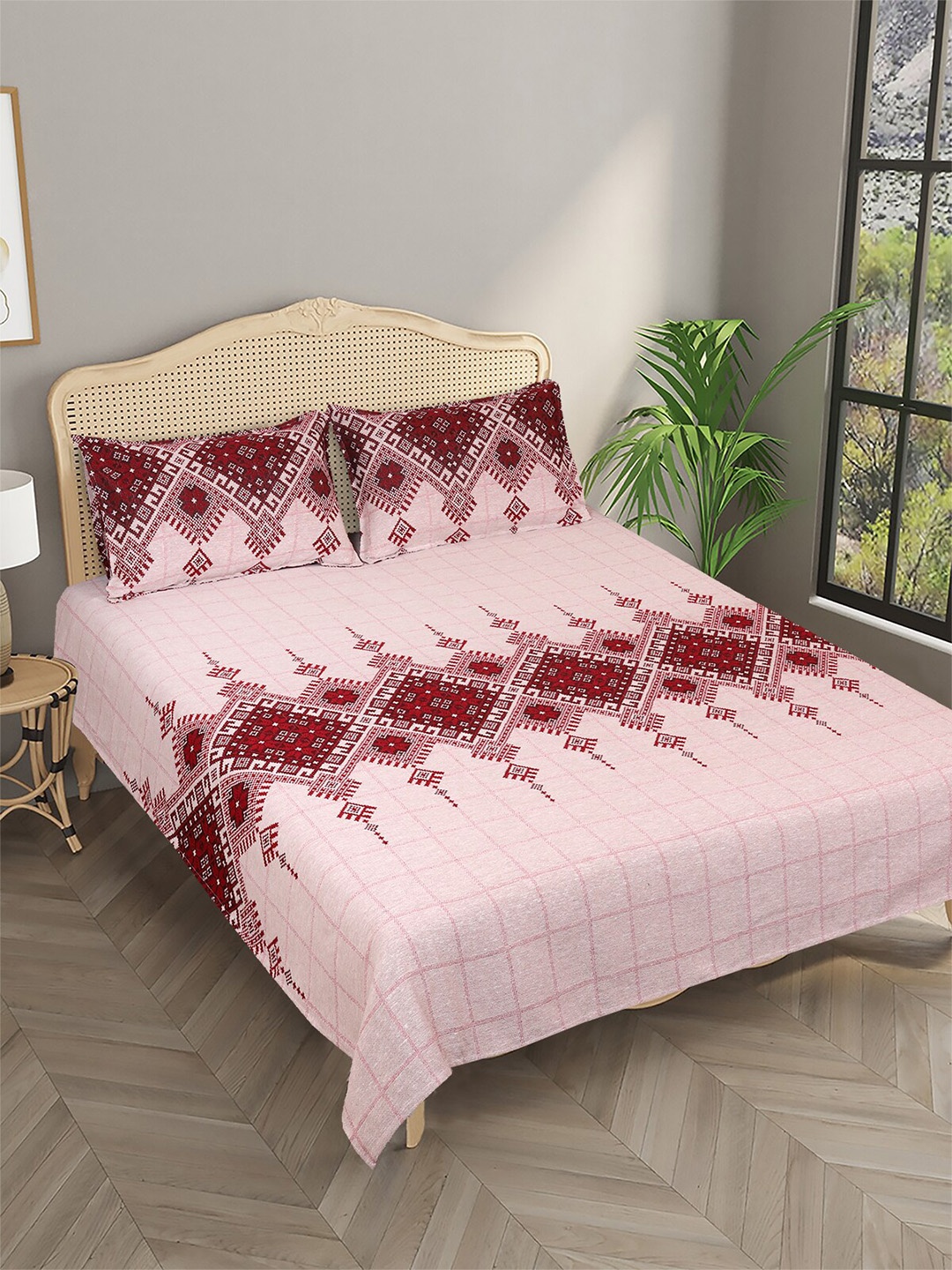 ROMEE Beige & Maroon Ethnic Motifs Woven Reversible Double Bed Cover With 2 Pillow Covers
ROMEE Beige & Maroon Ethnic Motifs Woven Reversible Double Bed Cover With 2 Pillow Covers