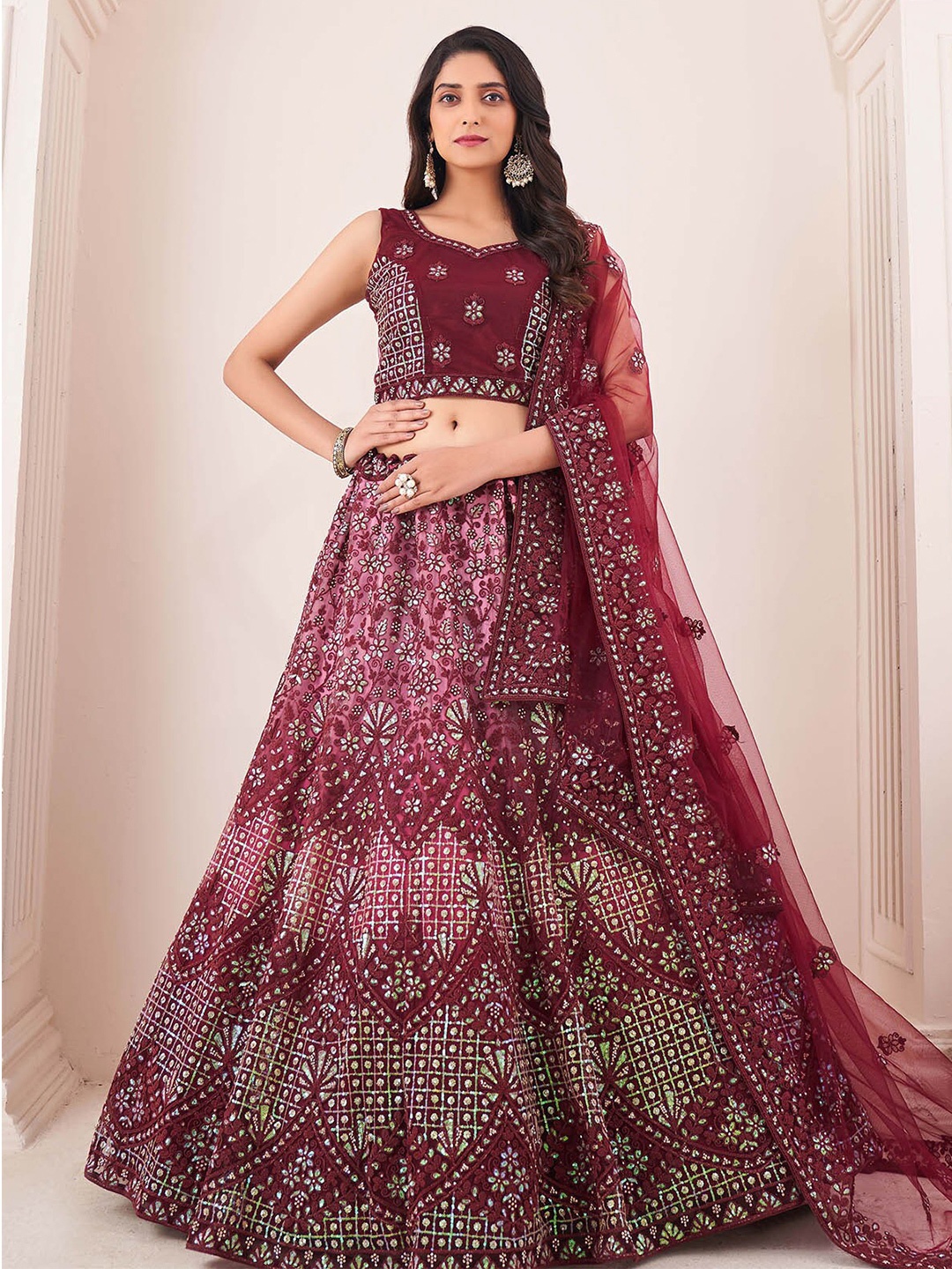 ODETTE Embroidered Semi-Stitched Lehenga & Unstitched Blouse With Dupatta, Maroon
ODETTE Embroidered Semi-Stitched Lehenga & Unstitched Blouse With Dupatta, Maroon