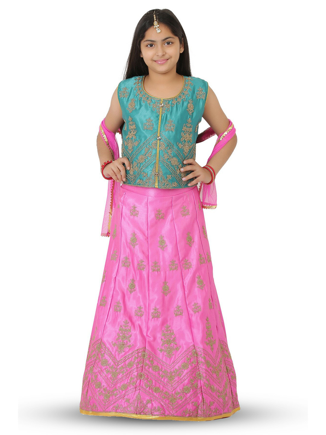 SmartRAHO Girls Embroidered Thread Work Ready to Wear Lehenga & Blouse With Dupatta, Green
SmartRAHO Girls Embroidered Thread Work Ready to Wear Lehenga & Blouse With Dupatta, Green