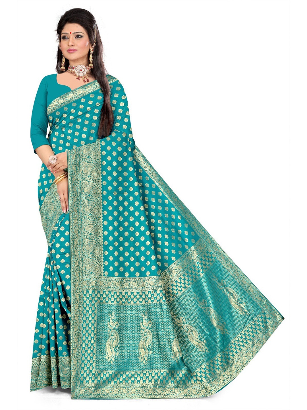 APNISHA Ethnic Motifs Woven Design Pure Silk Saree, Blue
