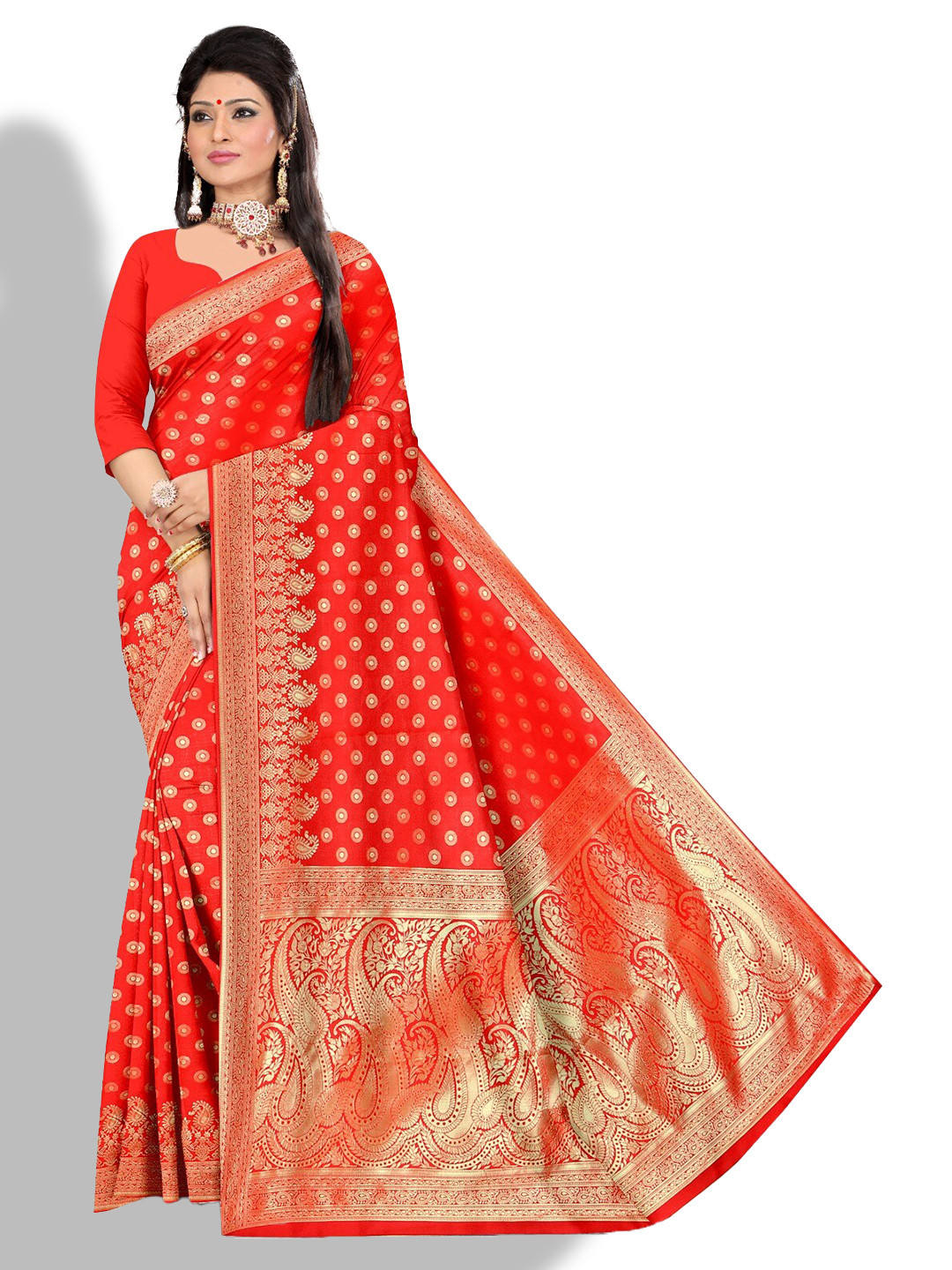 APNISHA Ethnic Motifs Woven Design Zari Pure Silk Saree, Red
APNISHA Ethnic Motifs Woven Design Zari Pure Silk Saree, Red