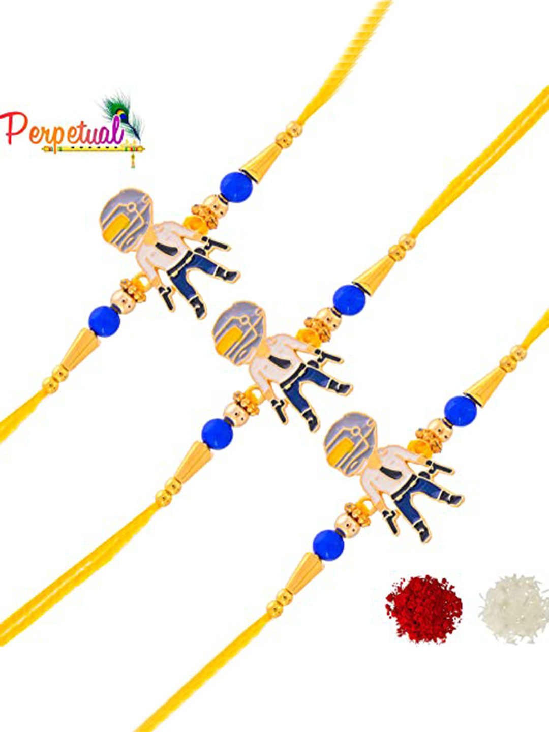 Perpetual Set Of 3 Cartoon Charm Rakhi, Yellow 
Perpetual Set Of 3 Cartoon Charm Rakhi, Yellow