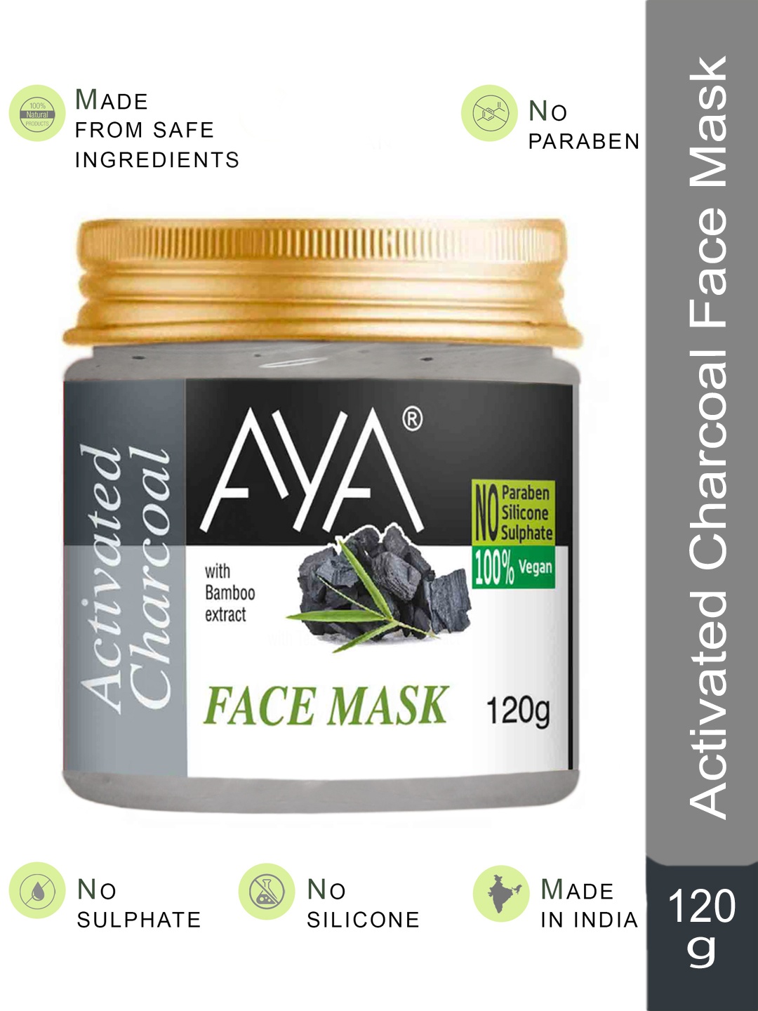 AYA Paraben-Free & Silicone-Free Activated Charcoal Face Mask with Bamboo Extract - 120g, Black
AYA Paraben-Free & Silicone-Free Activated Charcoal Face Mask with Bamboo Extract - 120g, Black