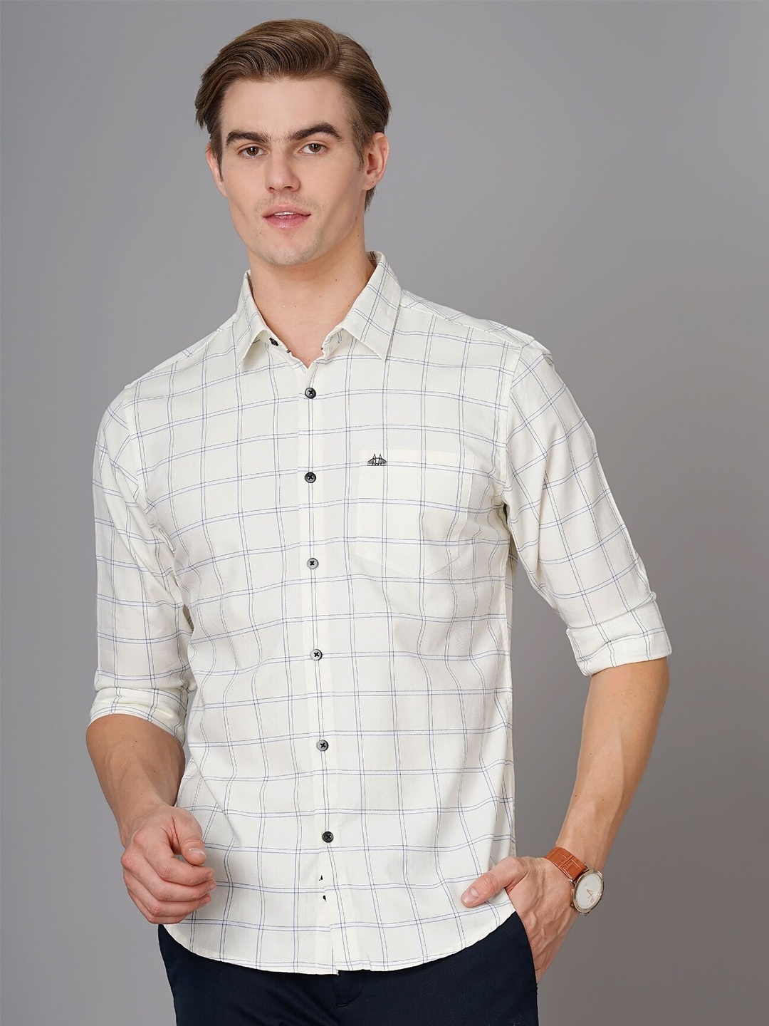 British Club Smart Slim Fit Windowpane Checks Opaque Pure Cotton Casual Shirt, Cream
British Club Smart Slim Fit Windowpane Checks Opaque Pure Cotton Casual Shirt, Cream
