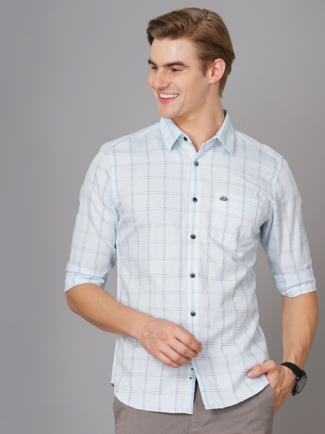 British Club Smart Slim Fit Windowpane Checks Opaque Pure Cotton Casual Shirt, Blue
British Club Smart Slim Fit Windowpane Checks Opaque Pure Cotton Casual Shirt, Blue