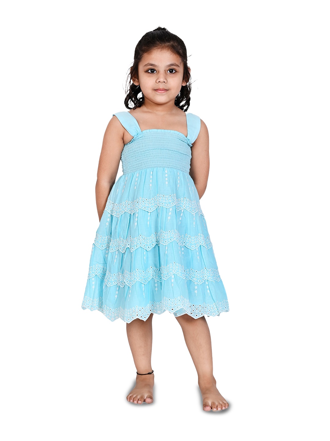 Creative Kids Girls Self Designed Schiffli Smocked Cotton A-Line Dress, Turquoise blue
Creative Kids Girls Self Designed Schiffli Smocked Cotton A-Line Dress, Turquoise blue