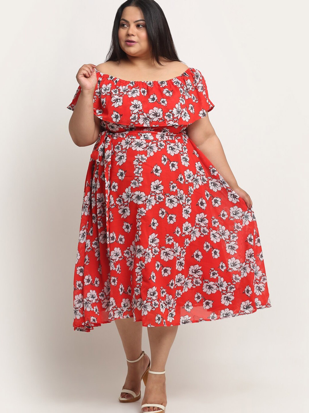 sindrellastorie Pleated Floral Printed Off-Shoulder Cape Sleeve Midi Fit & Flare Dress, Red
sindrellastorie Pleated Floral Printed Off-Shoulder Cape Sleeve Midi Fit & Flare Dress, Red