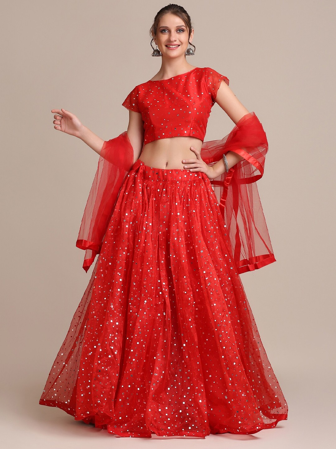 Warthy Ent Embellished Mirror Work Semi-Stitched Lehenga & Unstitched Blouse With Dupatta, Red
Warthy Ent Embellished Mirror Work Semi-Stitched Lehenga & Unstitched Blouse With Dupatta, Red