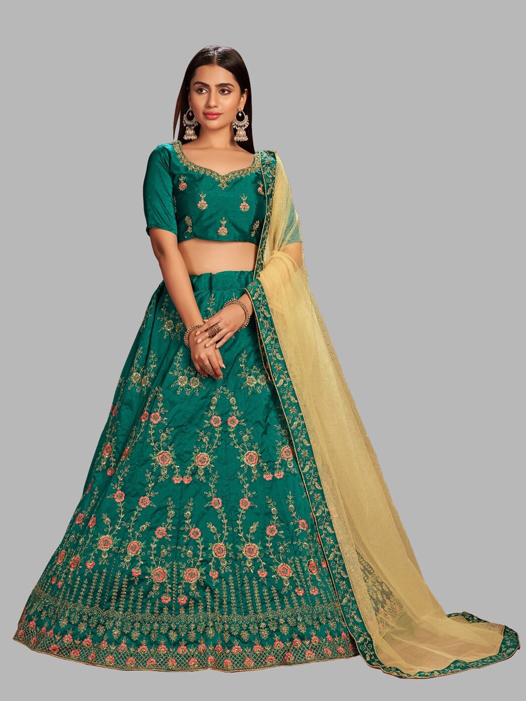 Warthy Ent Embroidered Thread Work Semi-Stitched Lehenga & Unstitched Blouse With Dupatta, Green
Warthy Ent Embroidered Thread Work Semi-Stitched Lehenga & Unstitched Blouse With Dupatta, Green