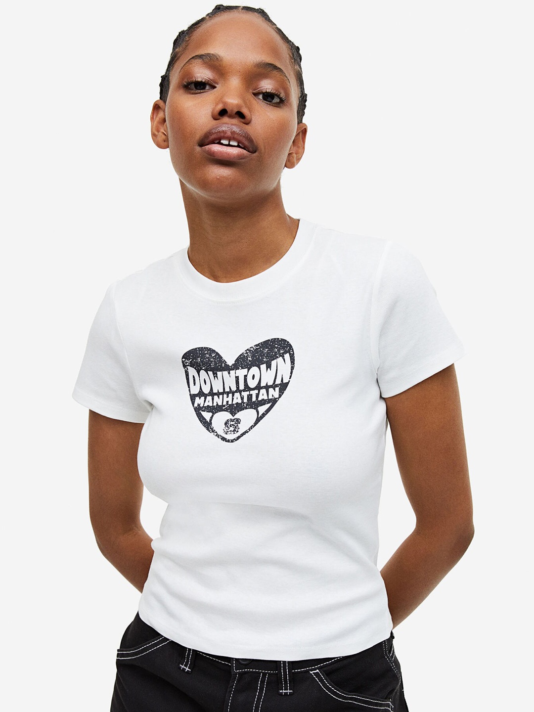 H&M Fitted Cotton Top, White
