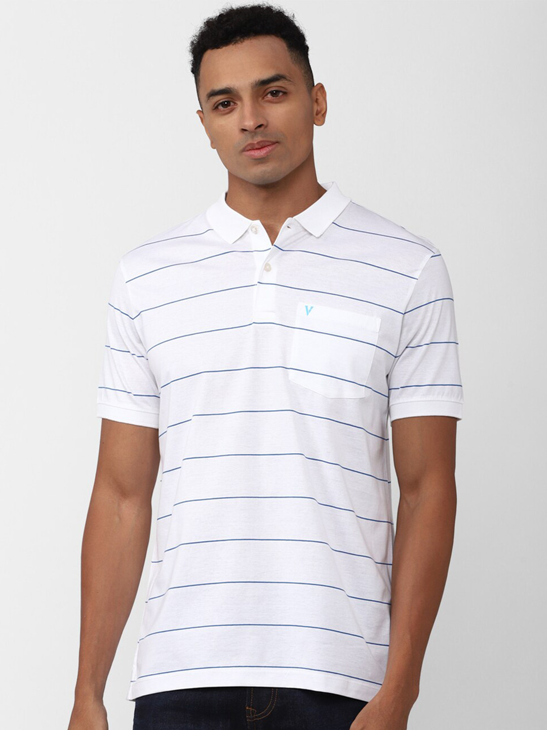 Van Heusen Striped Polo Collar Short Sleeves T-shirt, White 
Van Heusen Striped Polo Collar Short Sleeves T-shirt, White