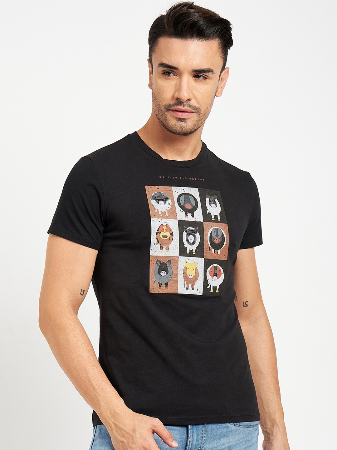 CAMLA Graphic Printed Cotton T-shirt, Black