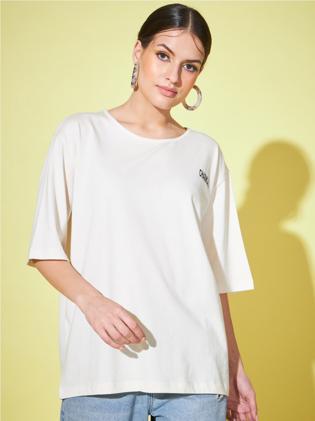 CHARMGAL Typography Drop Shoulder Sleeves Loose Fit Pure Cotton Casual T Shirt, White
CHARMGAL Typography Drop Shoulder Sleeves Loose Fit Pure Cotton Casual T Shirt, White