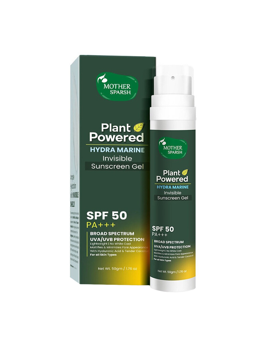 Mother Sparsh Plant Powered Hydra Marine SPF50 PA+++ Invisible Sunscreen Gel - 50g, Green
Mother Sparsh Plant Powered Hydra Marine SPF50 PA+++ Invisible Sunscreen Gel - 50g, Green