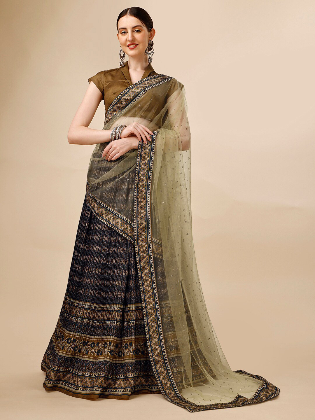 SAPTRANGI Printed Sequinned Semi-Stitched Lehenga & Unstitched Blouse With Dupatta, Blue
SAPTRANGI Printed Sequinned Semi-Stitched Lehenga & Unstitched Blouse With Dupatta, Blue