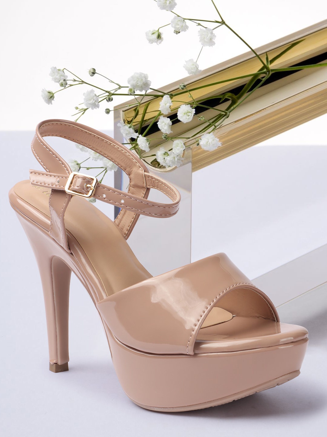 XE Looks Open Toe Stiletto Heels, Peach