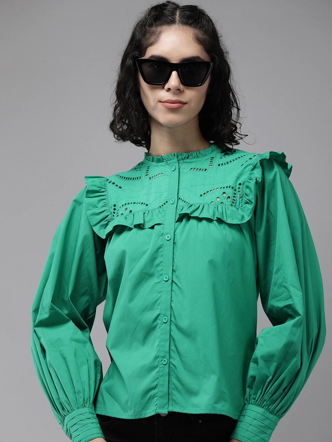 The Roadster Life Co. Ruffles & Embroidered Detail Puff Sleeves Pure Cotton Casual Shirt, Green
The Roadster Life Co. Ruffles & Embroidered Detail Puff Sleeves Pure Cotton Casual Shirt, Green