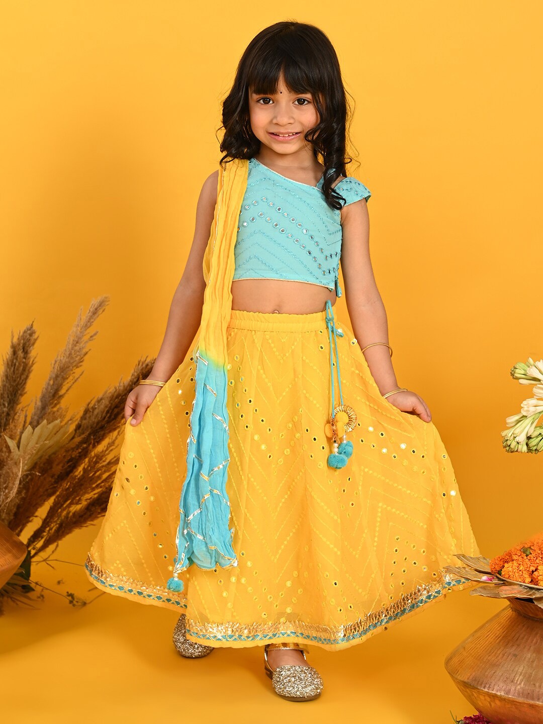 SAKA DESIGNS Girls Embroidered Mirror Work Ready to Wear Lehenga & Blouse With Dupatta, Blue
SAKA DESIGNS Girls Embroidered Mirror Work Ready to Wear Lehenga & Blouse With Dupatta, Blue