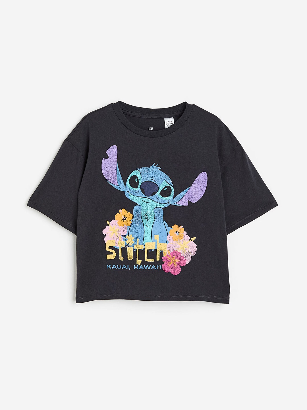 H&M Girls Oversized Printed Pure Cotton T-Shirt, Black