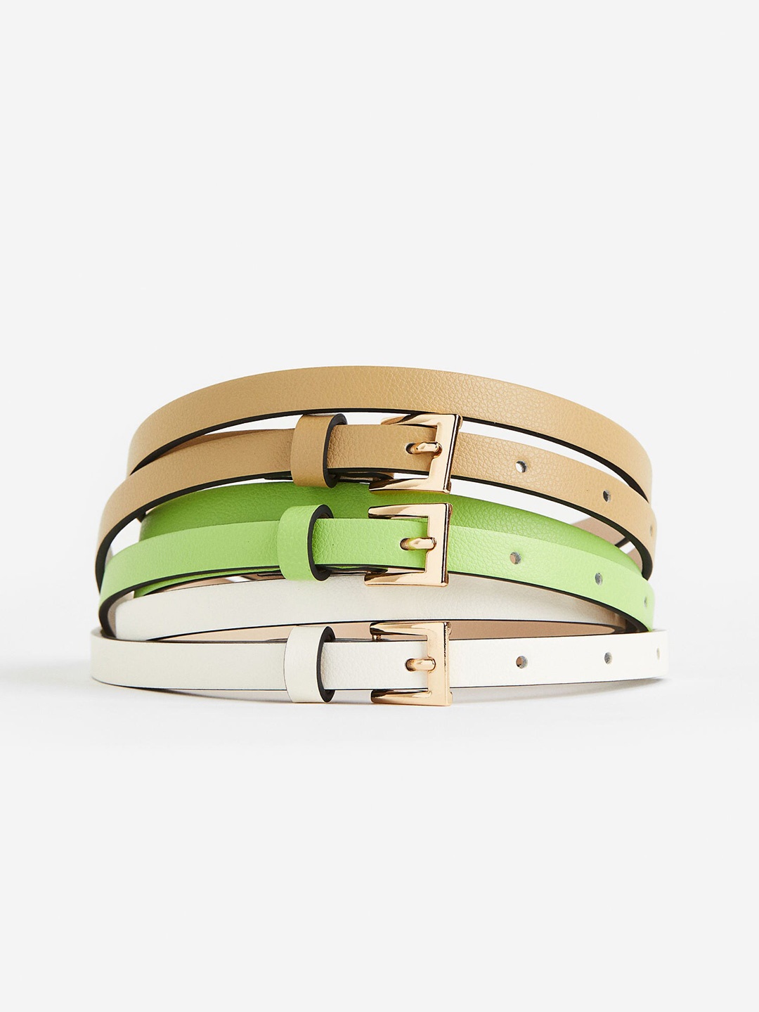 H&M Women 3-Pack Narrow Belts, Beige