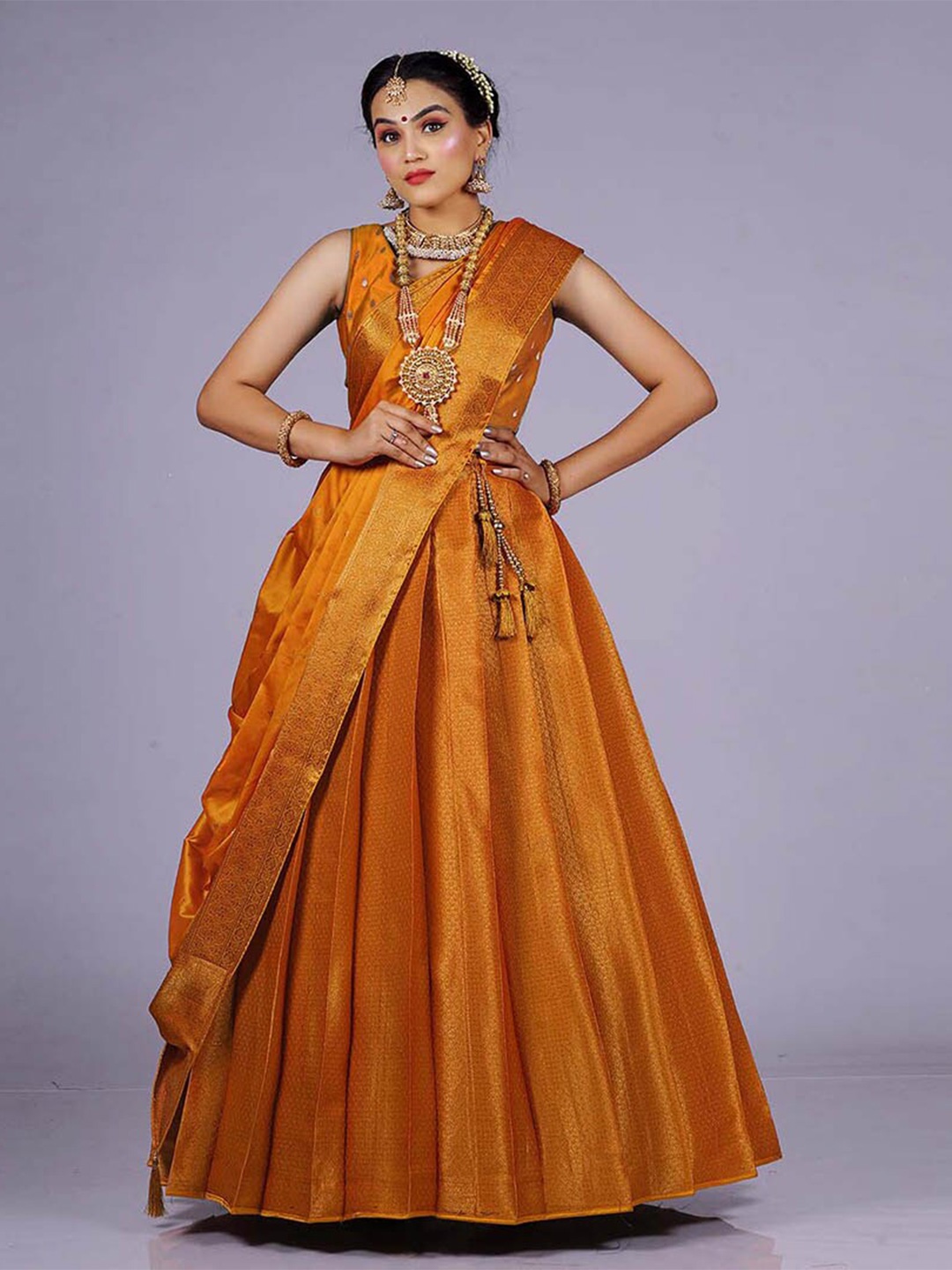 HALFSAREE STUDIO Woven Design Semi-Stitched Banarasi Silk Lehenga With Blouse & Dupatta, Gold
HALFSAREE STUDIO Woven Design Semi-Stitched Banarasi Silk Lehenga With Blouse & Dupatta, Gold