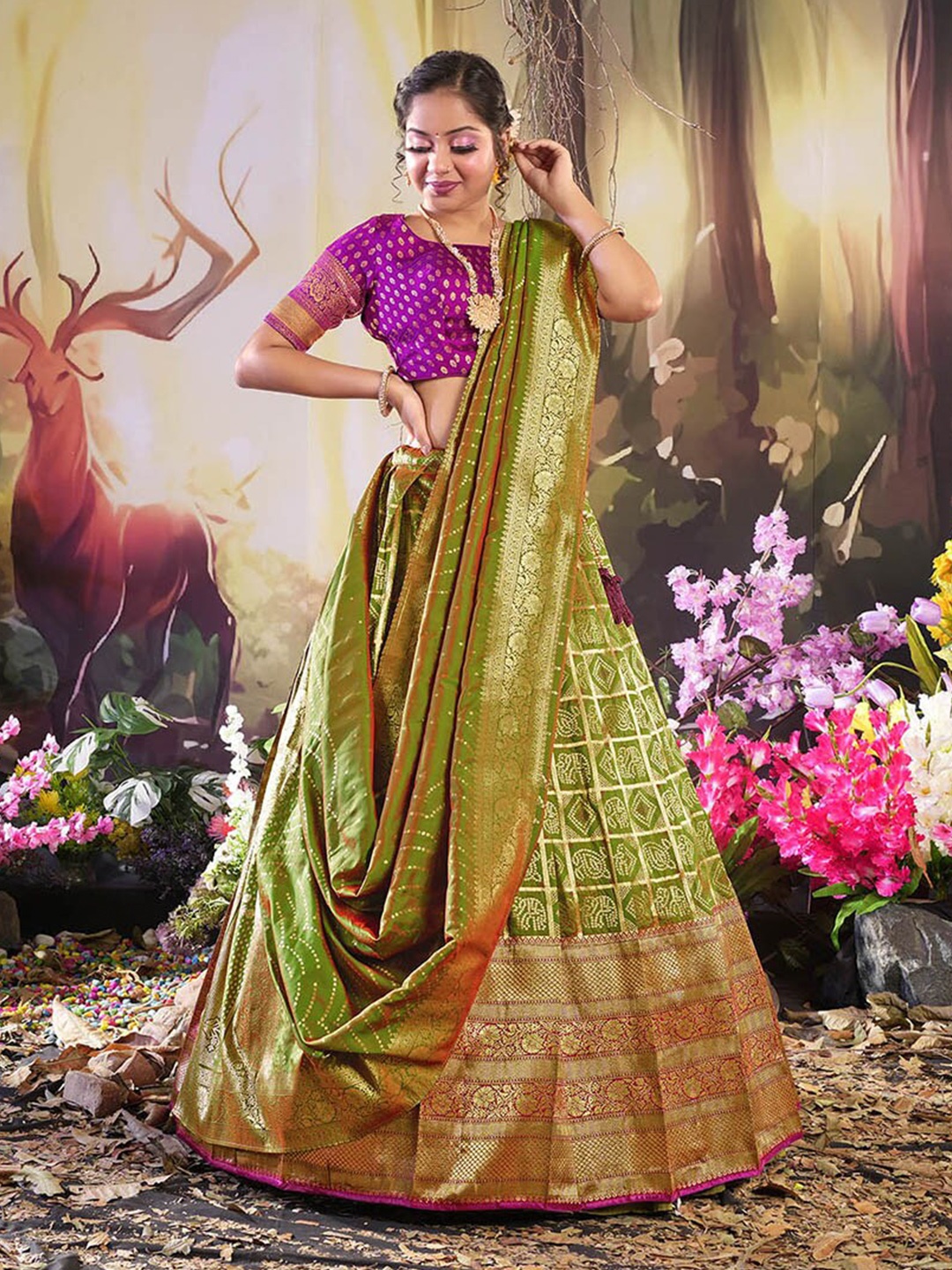 HALFSAREE STUDIO Woven Design Semi-Stitched Banarasi Silk Lehenga With Blouse & Dupatta, Green
HALFSAREE STUDIO Woven Design Semi-Stitched Banarasi Silk Lehenga With Blouse & Dupatta, Green