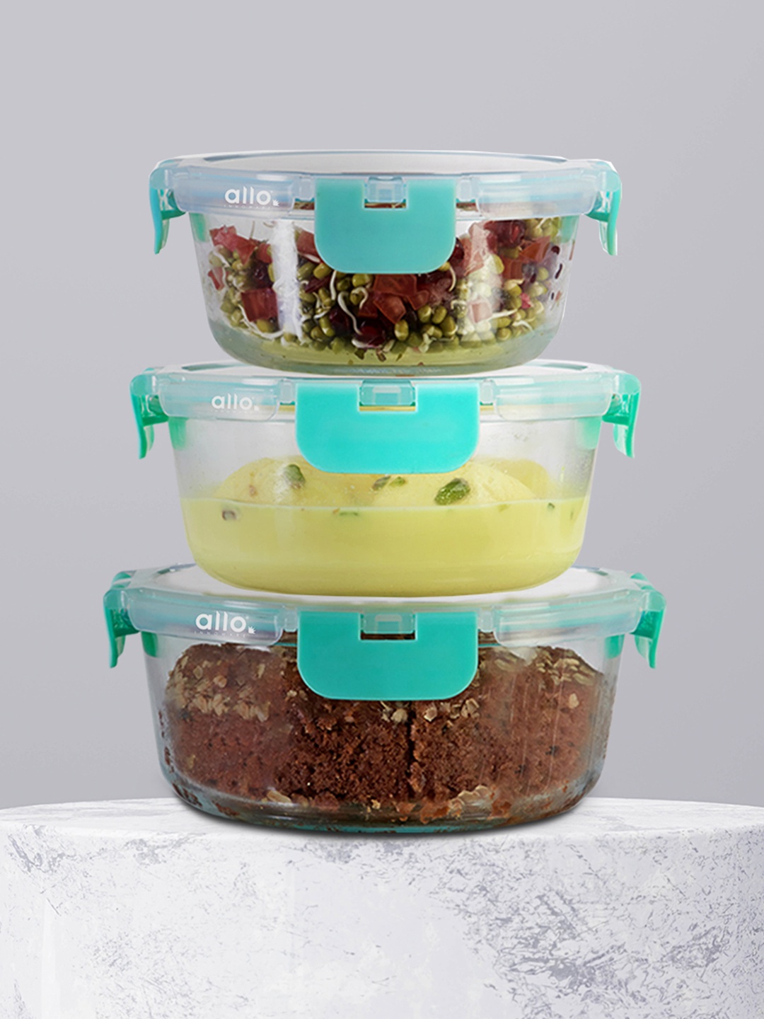 Allo FoodSafe 3pc Microwave Safe Fridge Storage Round Glass Containers-390ml 635ml & 930ml, Green
Allo FoodSafe 3pc Microwave Safe Fridge Storage Round Glass Containers-390ml 635ml & 930ml, Green
