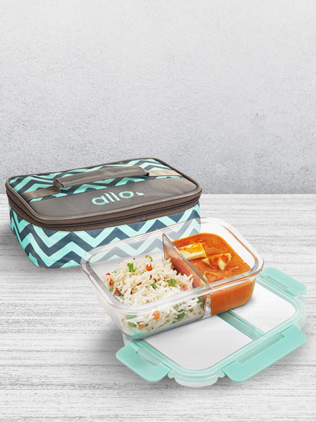 Allo FoodSafe Microwave Safe Divider Glass Lunch Box with Lock (Chevron Mint, 1000ml), Green
Allo FoodSafe Microwave Safe Divider Glass Lunch Box with Lock (Chevron Mint, 1000ml), Green