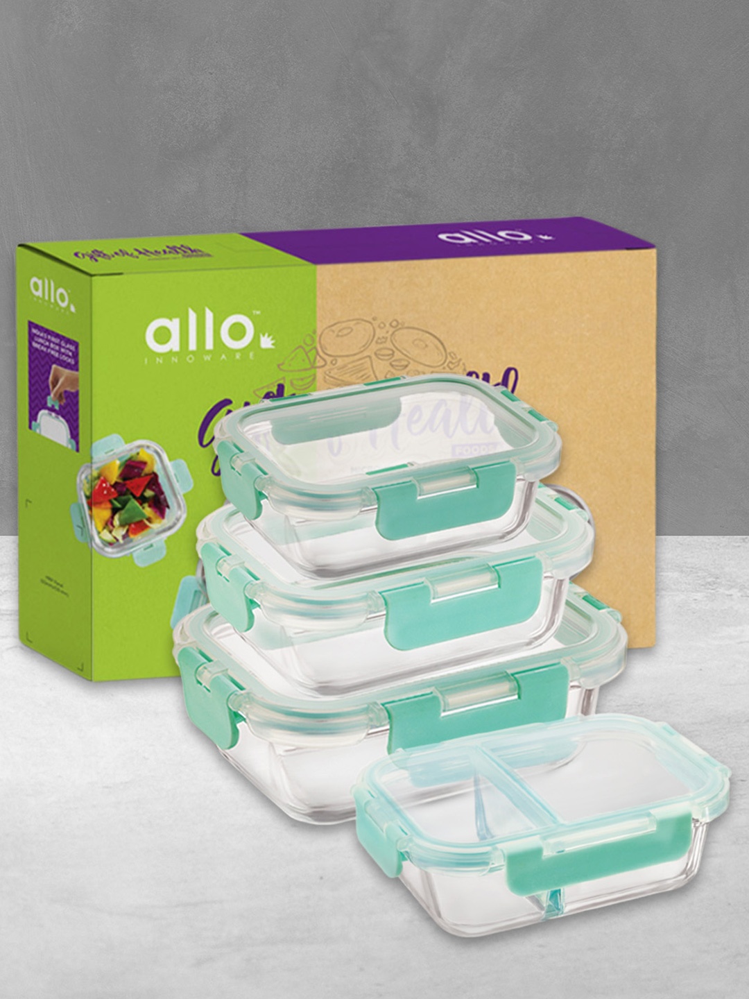 Allo Microwave Safe Glass Containers for Fridge Storage-580ml, 370ml, 640ml & 1040ml, Green
Allo Microwave Safe Glass Containers for Fridge Storage-580ml, 370ml, 640ml & 1040ml, Green