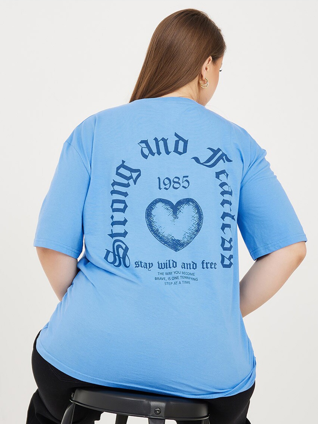 Styli Plus Size Typography Printed T-shirt, Blue