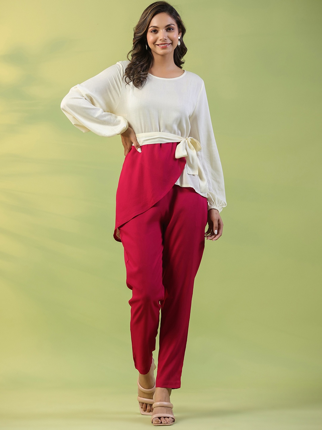mirari Long Sleeves Top & Trouser Co-Ords, White