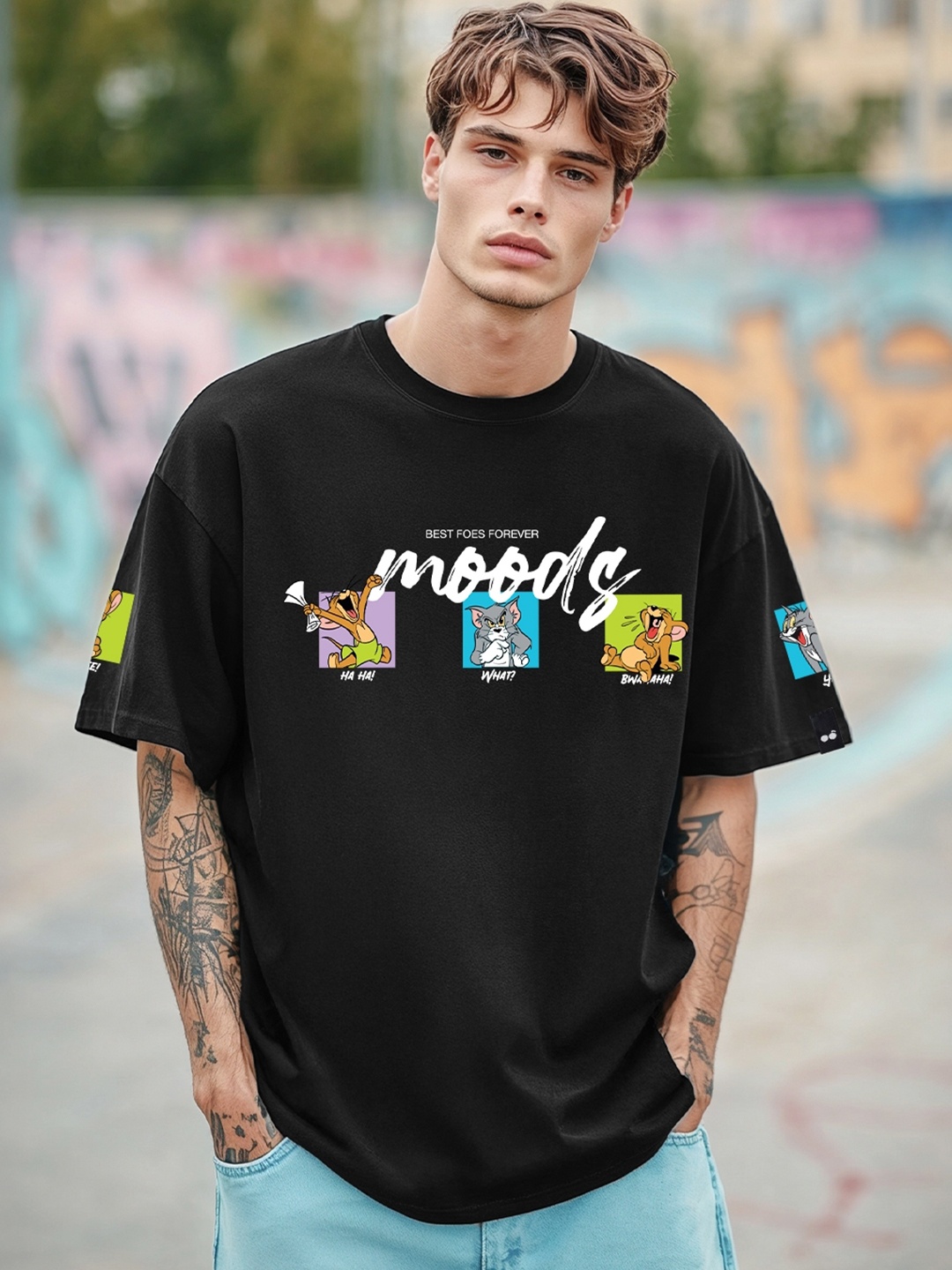 Bewakoof x OFFICIAL TOM & JERRY MERCHANDISE Tom & Jerry Graphic Printed Oversized T-shirt, Black
Bewakoof x OFFICIAL TOM & JERRY MERCHANDISE Tom & Jerry Graphic Printed Oversized T-shirt, Black