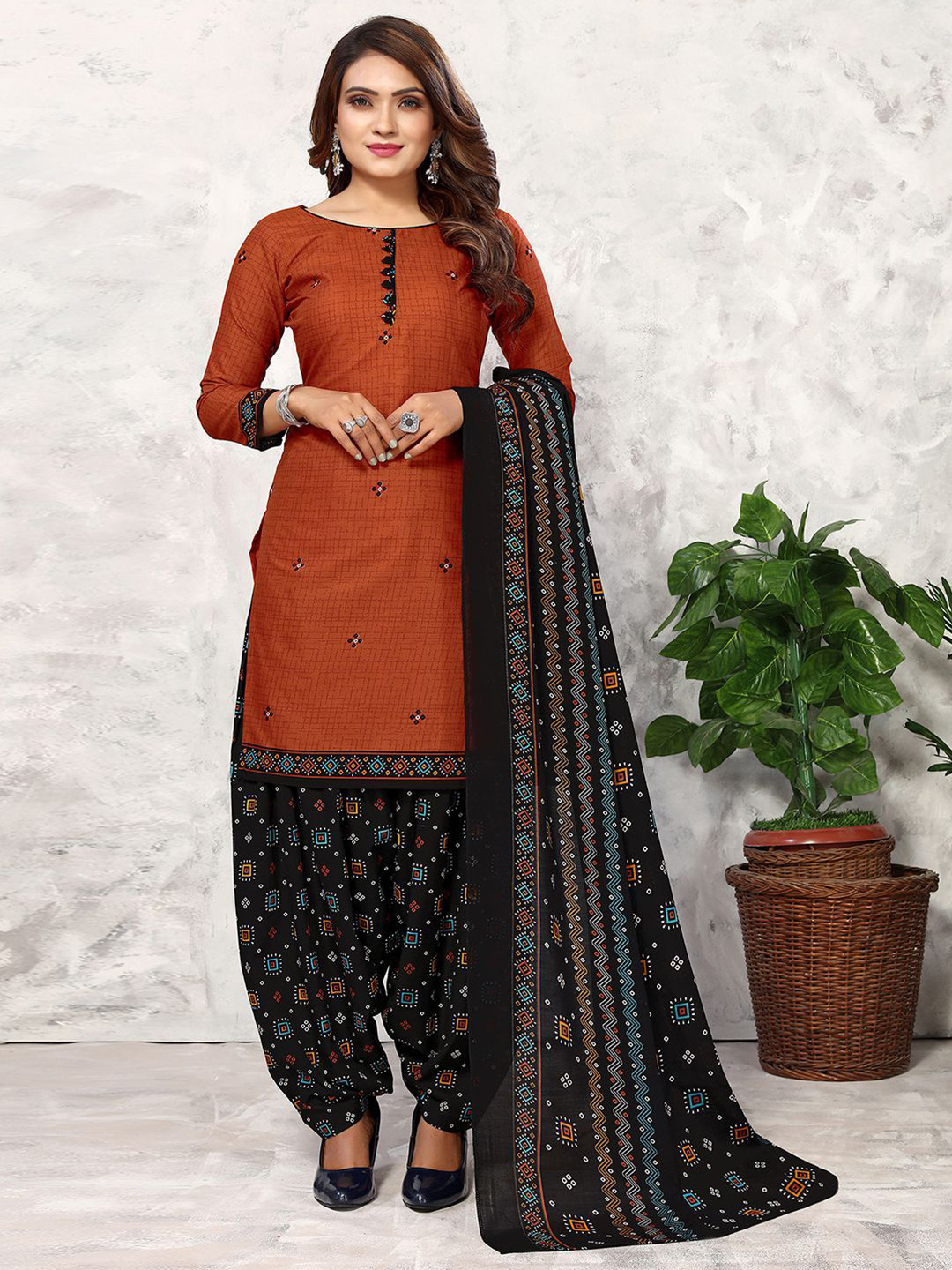 KALINI Ethnic Motifs Printed Unstitched Dress Material, Rust 
KALINI Ethnic Motifs Printed Unstitched Dress Material, Rust