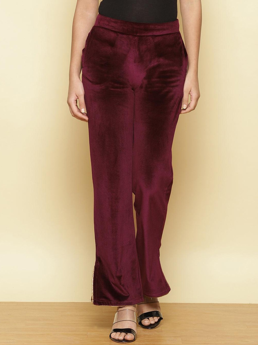Lakshita Women Mid-Rise Smart Straight Fit Easy Wash Velvet Parallel Trousers, Burgundy
Lakshita Women Mid-Rise Smart Straight Fit Easy Wash Velvet Parallel Trousers, Burgundy