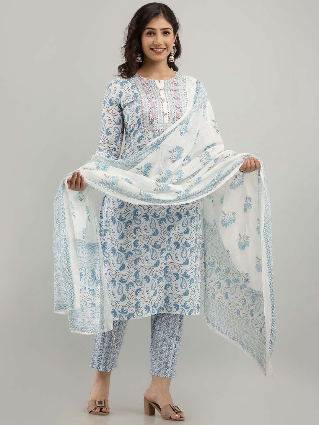 FASHION DEPTH Blue Ethnic Motifs Printed Pure Cotton Kurta with Trousers & With, Off white
FASHION DEPTH Blue Ethnic Motifs Printed Pure Cotton Kurta with Trousers & With, Off white