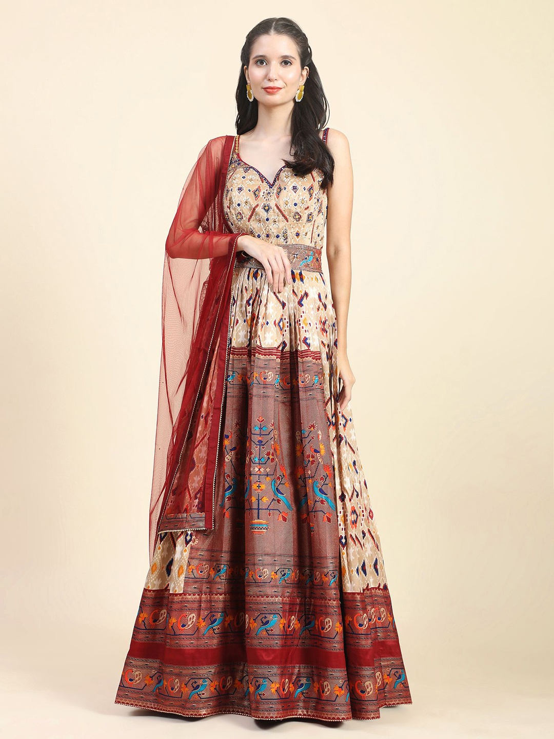 Phenav Ethnic Motifs Printed V-neck Embroidered Detailed Silk Fit & Flare Ethnic Dress, Cream
Phenav Ethnic Motifs Printed V-neck Embroidered Detailed Silk Fit & Flare Ethnic Dress, Cream