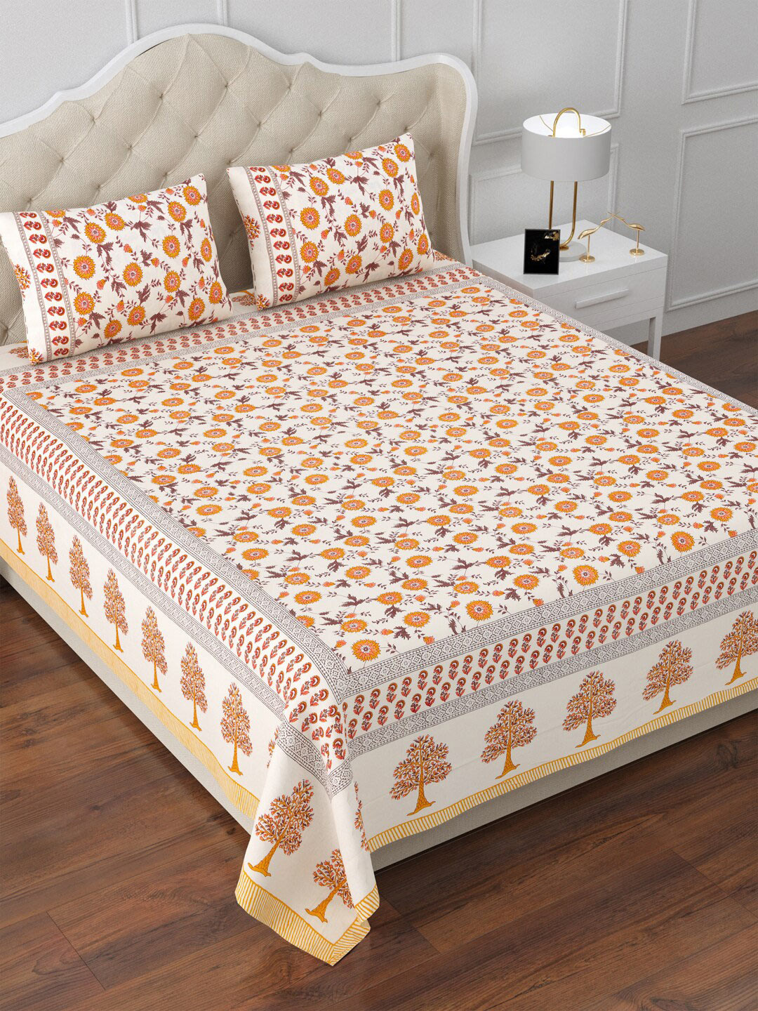 Aapno Rajasthan Horizon Orange Floral 120 TC Cotton King Bedsheet & 2 Pillow Covers
Aapno Rajasthan Horizon Orange Floral 120 TC Cotton King Bedsheet & 2 Pillow Covers