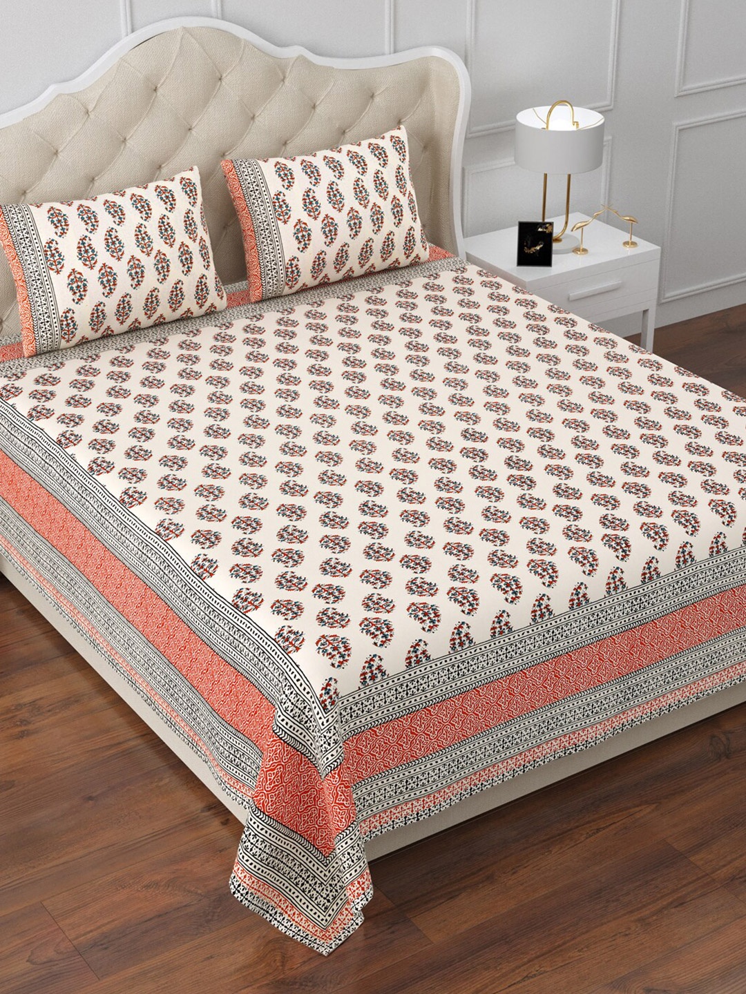 Aapno Rajasthan Blue & Red Ethnic Motifs Cotton 120 TC King Bedsheet With 2 Pillow Covers
Aapno Rajasthan Blue & Red Ethnic Motifs Cotton 120 TC King Bedsheet With 2 Pillow Covers