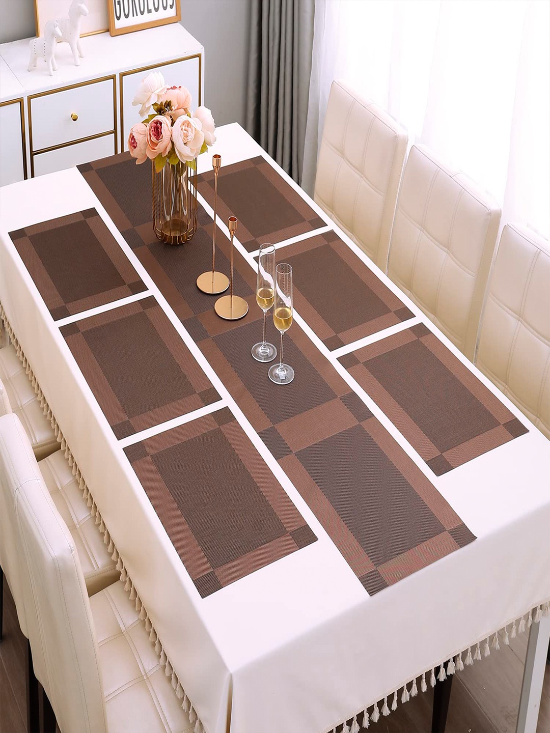 HOKIPO Brown 7 Pieces Textured & Colourblocked Rectangular Table Placemats & Table Runner
HOKIPO Brown 7 Pieces Textured & Colourblocked Rectangular Table Placemats & Table Runner
