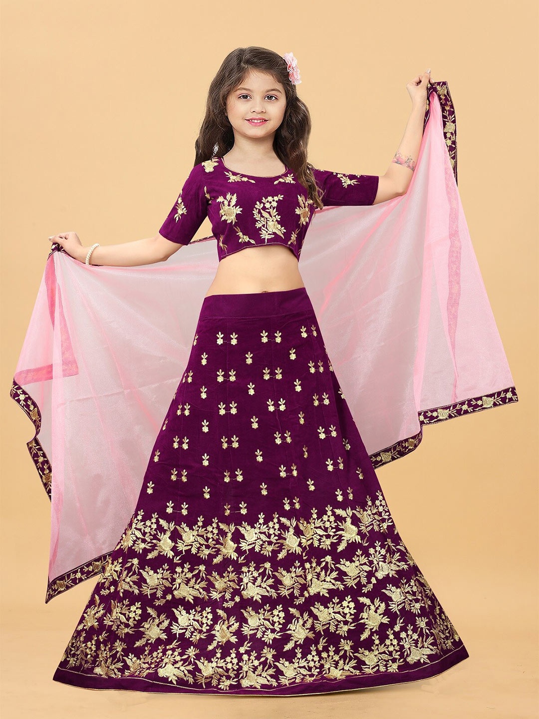 APNISHA Girls Embroidered Semi-Stitched Lehenga & Unstitched Blouse With Dupatta, Purple
APNISHA Girls Embroidered Semi-Stitched Lehenga & Unstitched Blouse With Dupatta, Purple