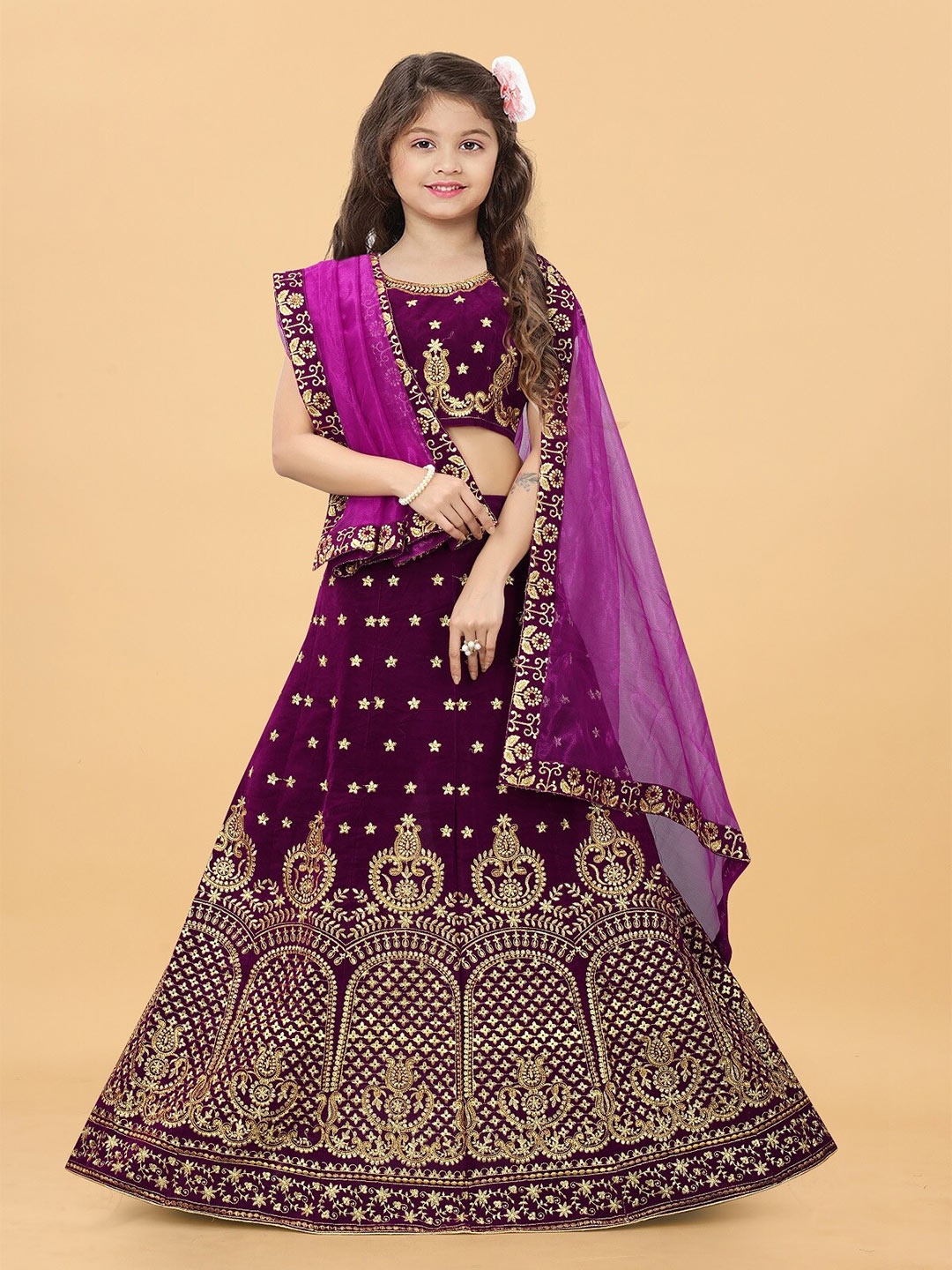 APNISHA Girls Embroidered Semi-Stitched Lehenga & Unstitched Blouse With Dupatta, Purple
APNISHA Girls Embroidered Semi-Stitched Lehenga & Unstitched Blouse With Dupatta, Purple