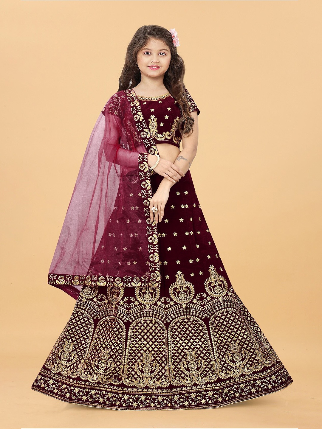 APNISHA Girls Embroidered Semi-Stitched Lehenga & Unstitched Blouse With Dupatta, Maroon
APNISHA Girls Embroidered Semi-Stitched Lehenga & Unstitched Blouse With Dupatta, Maroon