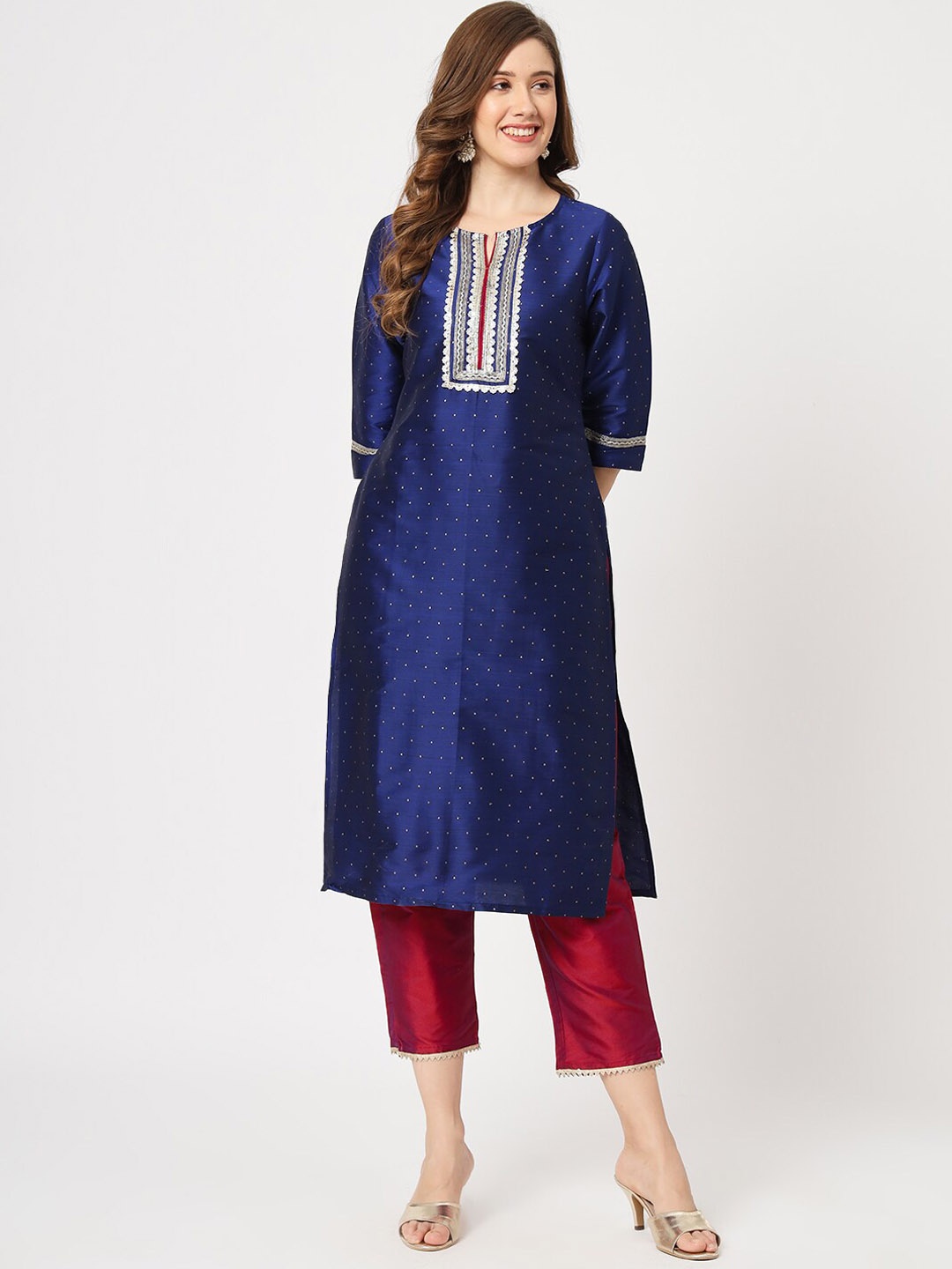 Pannkh Ethnic Motifs Embroidered Thread Work Art Silk Straight Kurta With Trousers, Blue
Pannkh Ethnic Motifs Embroidered Thread Work Art Silk Straight Kurta With Trousers, Blue