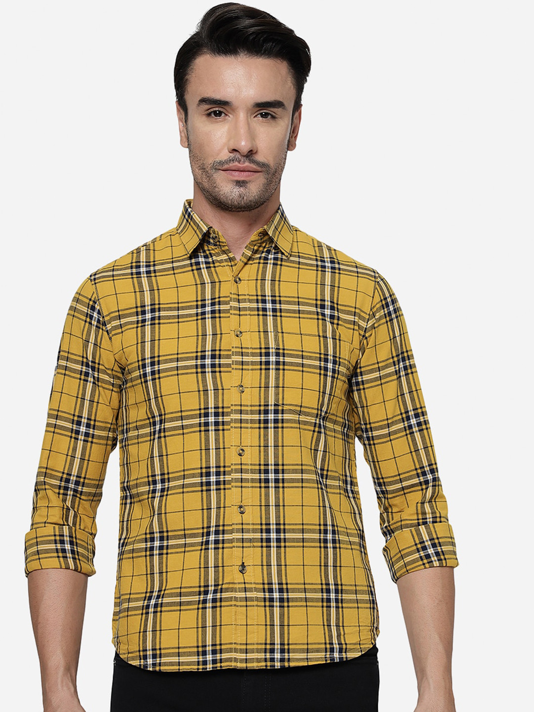 Greenfibre Slim Fit Tartan Checked Pure Cotton Casual Shirt, Yellow 
Greenfibre Slim Fit Tartan Checked Pure Cotton Casual Shirt, Yellow