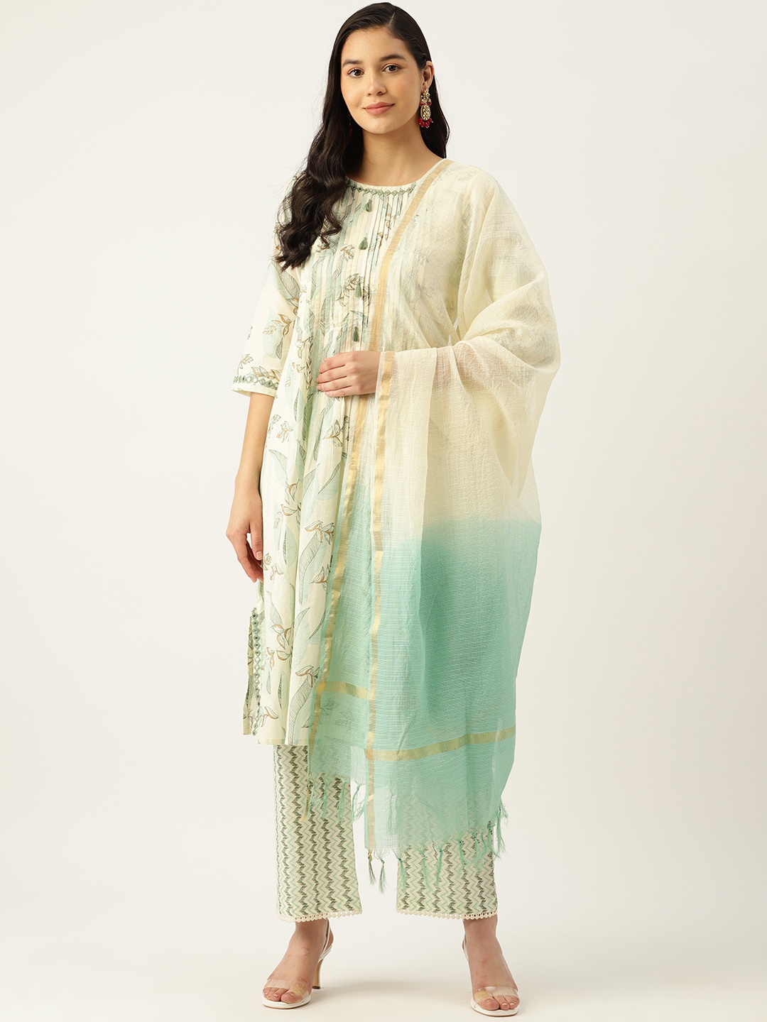 MISRI Floral Printed Pleated Mirror Work Pure Cotton Kurta with Palazzos & With Dupatta, Green
MISRI Floral Printed Pleated Mirror Work Pure Cotton Kurta with Palazzos & With Dupatta, Green