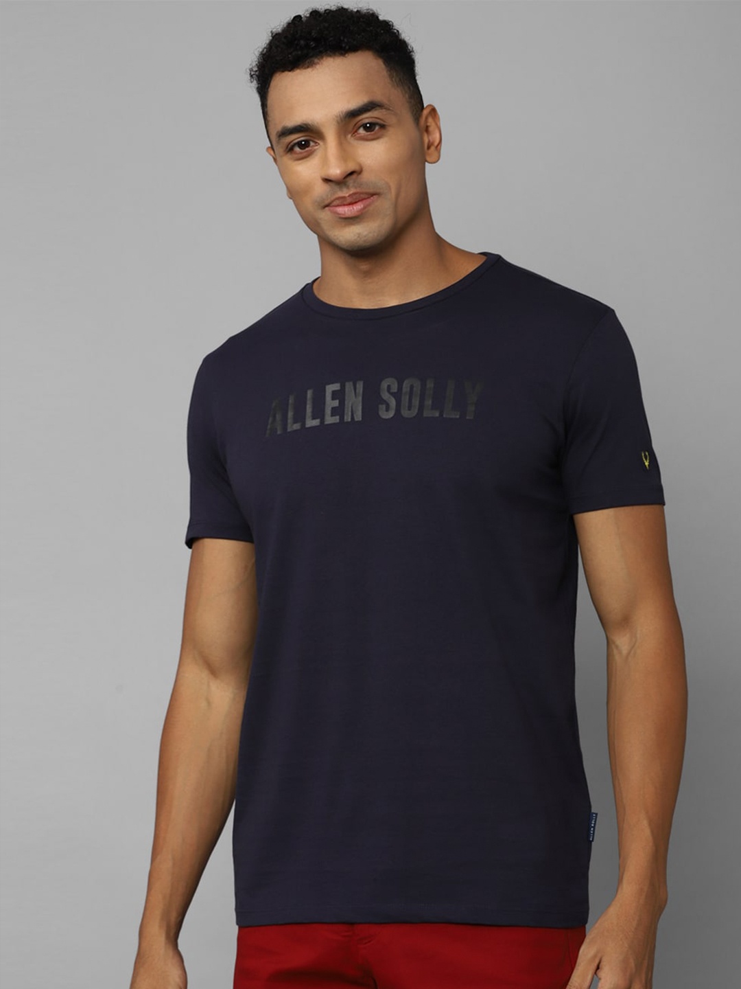 Allen Solly Typography Printed Pure Cotton T-shirt, Navy blue