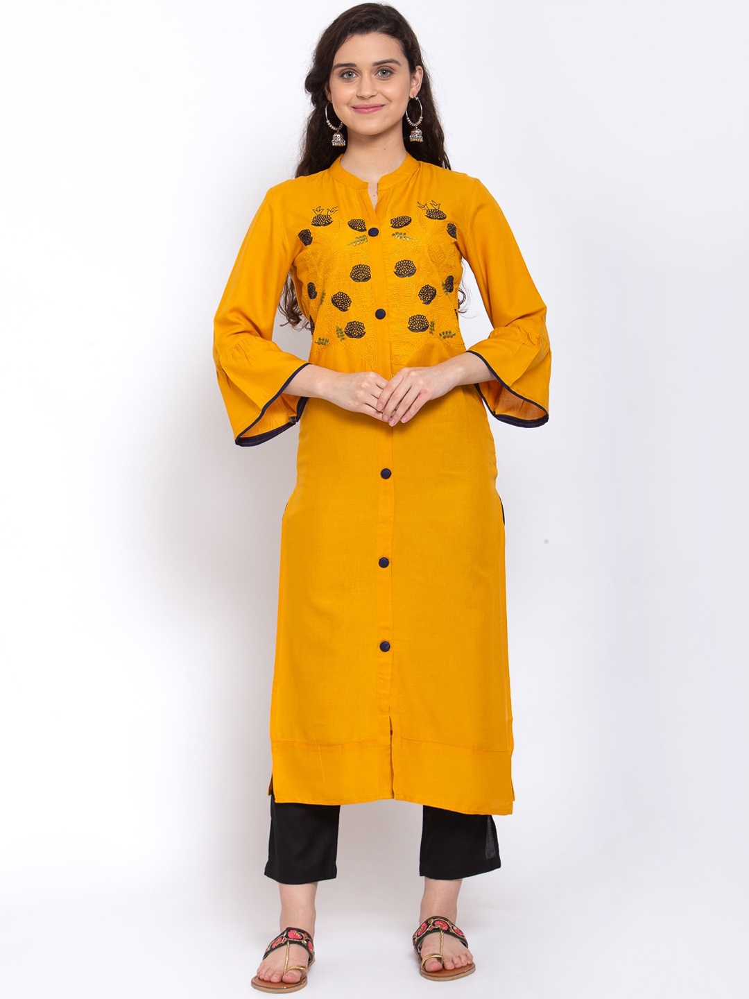 Stylespace by Isha Floral Embroidered Threak Work Bell Sleeves Pure Cotton Kurta, Yellow
Stylespace by Isha Floral Embroidered Threak Work Bell Sleeves Pure Cotton Kurta, Yellow