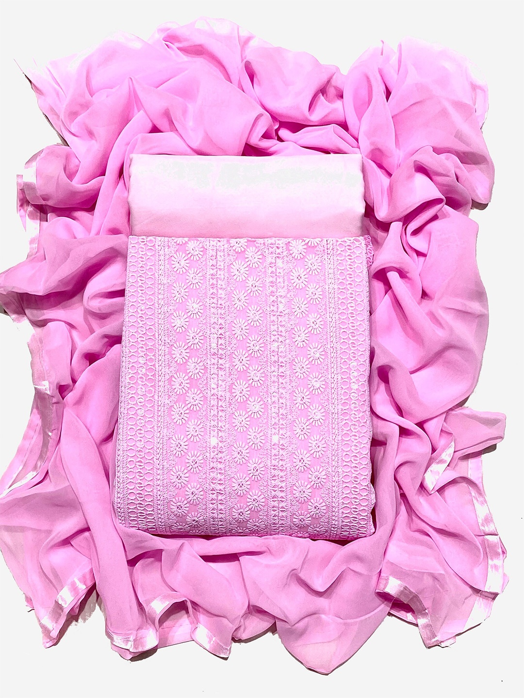 KALINI Embroidered Unstitched Dress Material, Pink