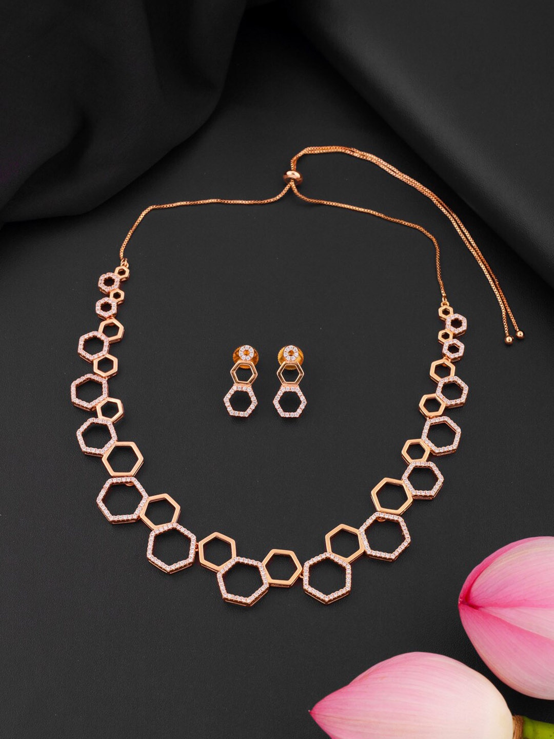 ROFARWORD Gold-Plated & Stone-Studded Jewellery Set